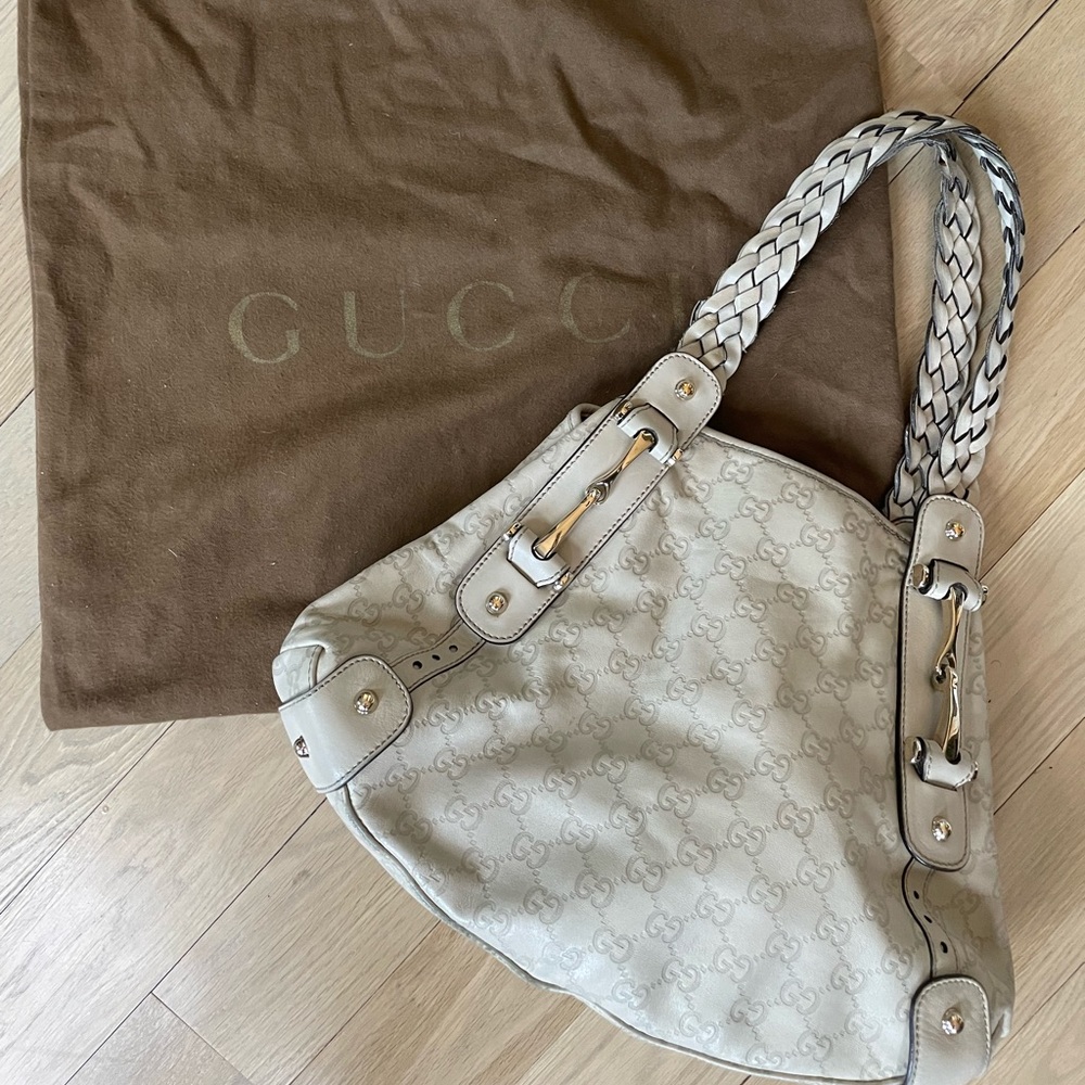 SOLD Gucci Pelham Shoulder Bag Horsebit Guccissima Leather Medium Ivory